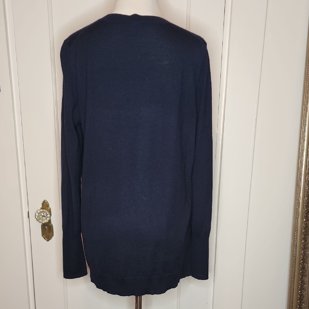 J. Crew Deep Blue Knit V Neck Merino Wool Top - Picture 4 of 5